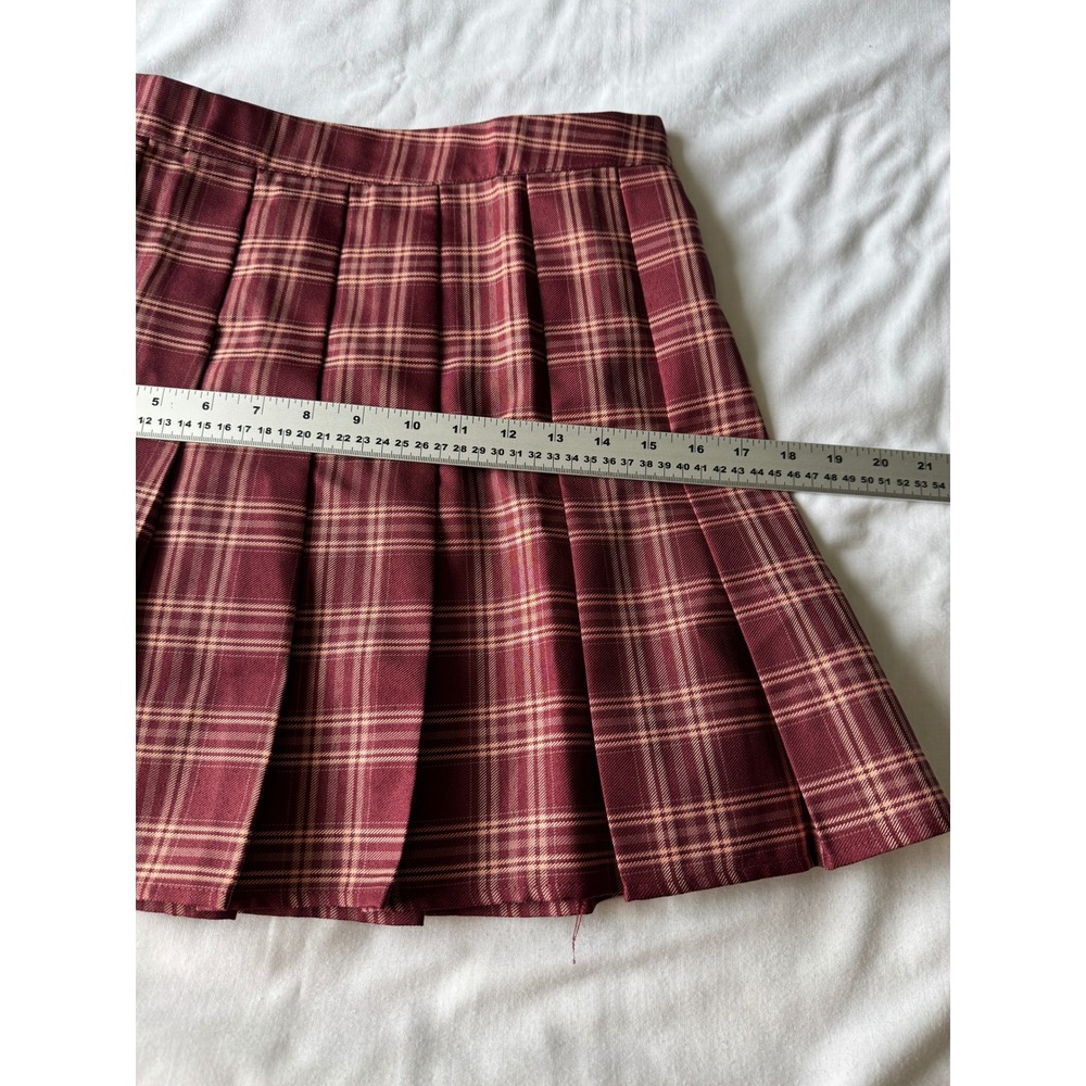 SHEIN Plaid Pleated Mini Skirt Small Burgundy Academic Preppy Schoolgirl Skater - Picture 8 of 11